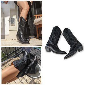 Tony Lama Black Vintage Western Cowboy Boots Size 8.5